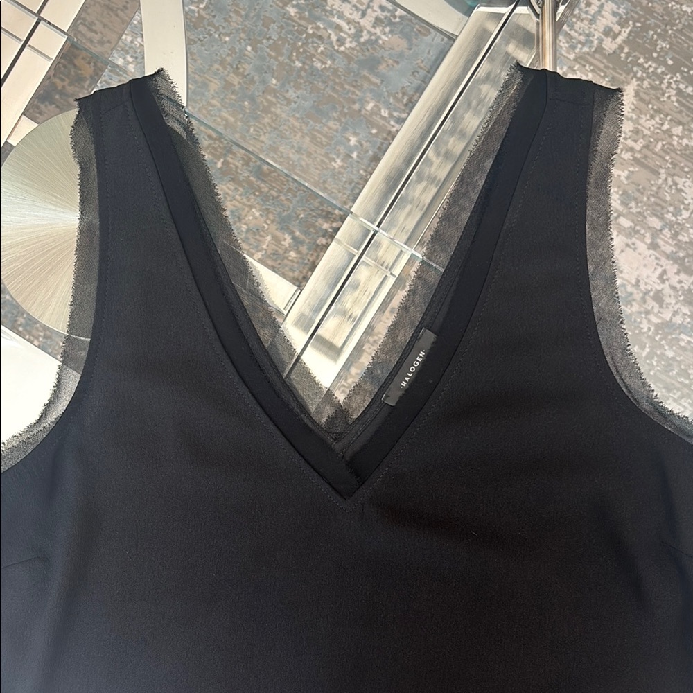 Halogen Raw Edge Black Tank Top with V-Neckline Front & Back Size S - Picture 2 of 11